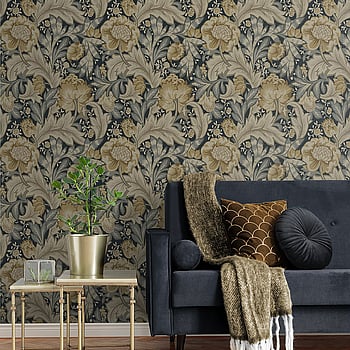 Galerie Wallcoverings Product Code ET12308 - Arts and Crafts Wallpaper Collection - Midnight Blue Beige Colours -  